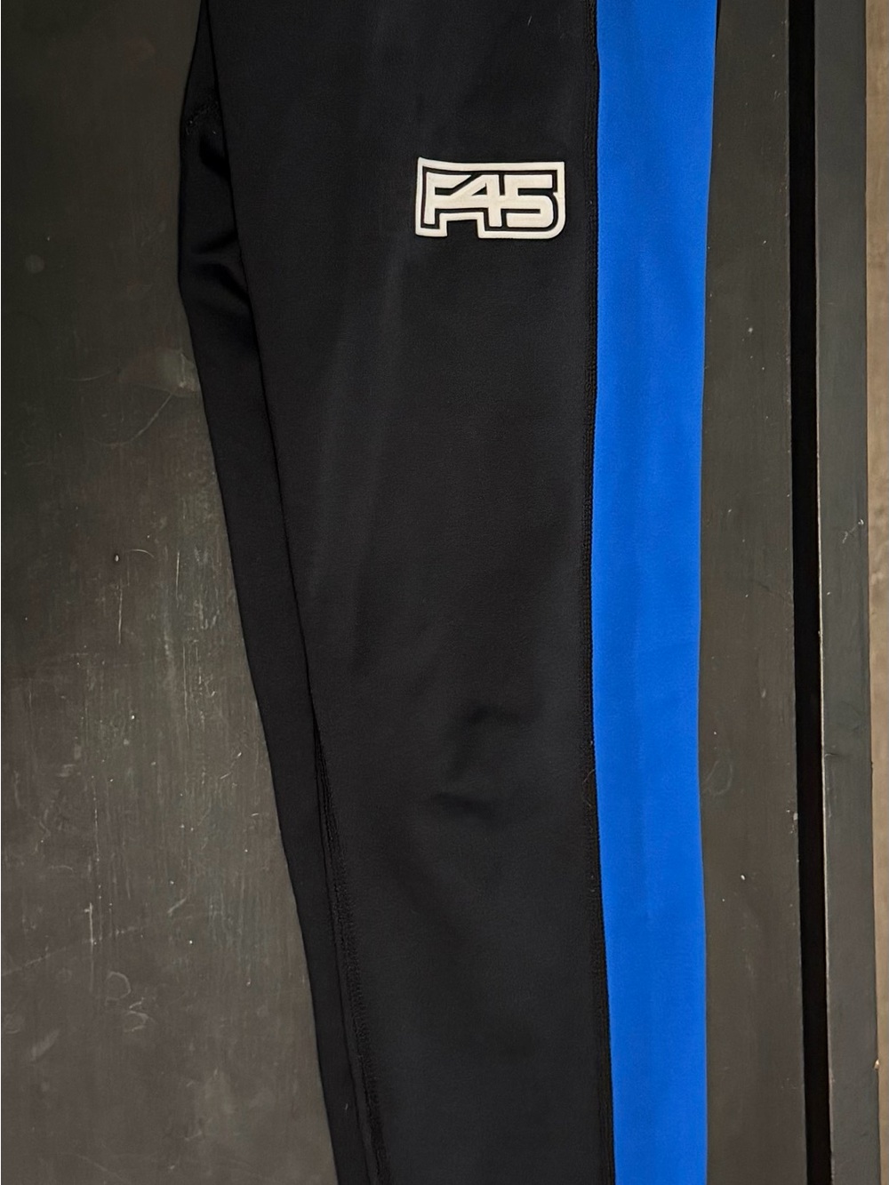 Women’s F45 Black Leggings with Blue Side Stripe